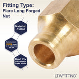 LTWFITTING Brass 3/8 Inch OD 45 Degree Flare Long Forged Nut,Flare Tube Fitting(Pack of 5)