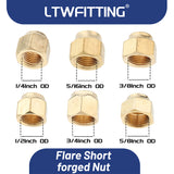 LTWFITTING Assortment Kit Tube OD 1/4 inch 5/16 inch 3/8 inch 1/2 inch 3/4 inch 5/8 inch Brass Flare Short Forged Nut Set(Pack of 30)