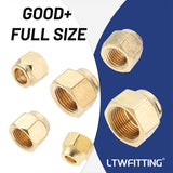 LTWFITTING Assortment Kit Tube OD 1/4 inch 5/16 inch 3/8 inch 1/2 inch 3/4 inch 5/8 inch Brass Flare Short Forged Nut Set(Pack of 30)