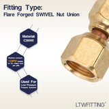 LTWFITTING Brass 1/2 Inch OD x 3/8 Inch OD Flare Forged Reducing Swivel Nut Union Tube Fitting(Pack of 5)