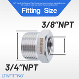 LTWFITTING Bar Production Stainless Steel 316 Pipe Hex Bushing Reducer Fittings 3/4 Inch Male x 3/8 Inch Female NPT Fuel Water Boat (Pack of 5)
