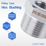 LTWFITTING Bar Production Stainless Steel 316 Pipe Hex Bushing Reducer Fittings 3/4 Inch Male x 3/8 Inch Female NPT Fuel Water Boat (Pack of 5)