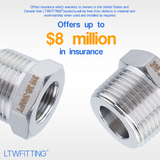 LTWFITTING Bar Production Stainless Steel 316 Pipe Hex Bushing Reducer Fittings 3/4 Inch Male x 3/8 Inch Female NPT Fuel Water Boat (Pack of 5)