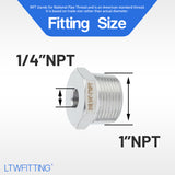 LTWFITTING Bar Production Stainless Steel 316 Pipe Hex Bushing Reducer Fittings 1 Inch Male x 1/4 Inch Female NPT Fuel Water Boat (Pack of 100)