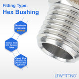 LTWFITTING Bar Production Stainless Steel 316 Pipe Hex Bushing Reducer Fittings 1/4 Inch Male x 1/8 Inch Female NPT Fuel Water Boat (Pack of 25)