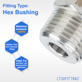 LTWFITTING Bar Production Stainless Steel 316 Pipe Hex Bushing Reducer Fittings 1/2 Inch Male x 1/8 Inch Female NPT Fuel Water Boat (Pack of 25)
