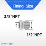 LTWFITTING Bar Production Stainless Steel 316 Pipe Hex Bushing Reducer Fittings 1/2 Inch Male x 3/8 Inch Female NPT Fuel Water Boat (Pack of 400)