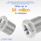 LTWFITTING Bar Production Stainless Steel 316 Pipe Hex Bushing Reducer Fittings 1/2 Inch Male x 3/8 Inch Female NPT Fuel Water Boat (Pack of 5)