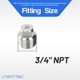 LTWFITTING Stainless Steel 316 Pipe Square Head Plug Fittings 3/4-Inch Male NPT Air Fuel Water Boat(Pack of 150)