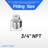 LTWFITTING Stainless Steel 316 Pipe Square Head Plug Fittings 3/4-Inch Male NPT Air Fuel Water Boat(Pack of 5)