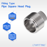 LTWFITTING Stainless Steel 316 Pipe Square Head Plug Fittings 3/4-Inch Male NPT Air Fuel Water Boat(Pack of 150)