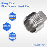 LTWFITTING Stainless Steel 316 Pipe Square Head Plug Fittings 3/4-Inch Male NPT Air Fuel Water Boat(Pack of 5)