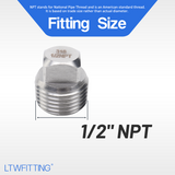 LTWFITTING Stainless Steel 316 Pipe Square Head Plug Fittings 1/2-Inch Male NPT Air Fuel Water Boat(Pack of 25)