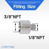 LTWFITTING Bar Production Stainless Steel 316 Pipe Fitting 3/8 Inch Female x 1/8 Inch Male NPT Adapter Air Fuel Water (Pack of 5)