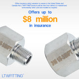 LTWFITTING Bar Production Stainless Steel 316 Pipe Fitting 3/8 Inch Female x 1/8 Inch Male NPT Adapter Air Fuel Water (Pack of 5)