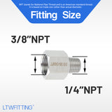 LTWFITTING Bar Production Stainless Steel 316 Pipe Fitting 3/8 Inch Female x 1/4 Inch Male NPT Adapter Air Fuel Water (Pack of 5)