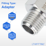 LTWFITTING Bar Production Stainless Steel 316 Pipe Fitting 3/8 Inch Female x 1/4 Inch Male NPT Adapter Air Fuel Water (Pack of 5)
