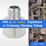 LTWFITTING Bar Production Stainless Steel 316 Pipe Fitting 3/8 Inch Female x 1/4 Inch Male NPT Adapter Air Fuel Water (Pack of 25)