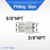 LTWFITTING Bar Production Stainless Steel 316 Pipe Fitting 3/8 Inch Female x 3/8 Inch Male NPT Adapter Air Fuel Water (Pack of 5)