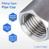 LTWFITTING Bar Production Stainless Steel 316 Pipe Cap Fittings 1/4-Inch NPT Fuel Boat (Pack of 25)