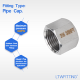 LTWFITTING Bar Production Stainless Steel 316 Pipe Cap Fittings 3/8-Inch NPT Fuel Boat (Pack of 50)