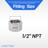 LTWFITTING Bar Production Stainless Steel 316 Pipe Cap Fittings 1/2-Inch NPT Fuel Boat (Pack of 200)