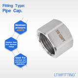 LTWFITTING Bar Production Stainless Steel 316 Pipe Cap Fittings 1/2-Inch NPT Fuel Boat (Pack of 10)
