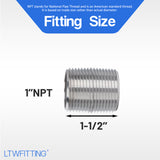 LTWFITTING Stainless Steel 316 Pipe 1-1/2 Inch Long Nipple Fitting 1 Inch Male NPT (Pack of 2)