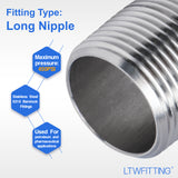 LTWFITTING Stainless Steel 316 Pipe 1-1/2 Inch Long Nipple Fitting 1 Inch Male NPT (Pack of 2)