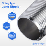 LTWFITTING Stainless Steel 316 Pipe 2 Inch Long Nipple Fitting 1 Inch Male NPT (Pack of 20)
