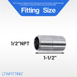LTWFITTING Stainless Steel 316 Pipe 1-1/2 Inch Close Nipple Fitting 1/2 Inch Male NPT (Pack of  25)