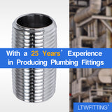 LTWFITTING Stainless Steel 316 Pipe 1-1/2 Inch Close Nipple Fitting 1/2 Inch Male NPT (Pack of  25)