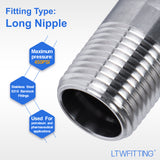 LTWFITTING Stainless Steel 316 Pipe 2 Inch Long Nipple Fitting 1/2 Inch Male NPT (Pack of 20)