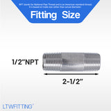 LTWFITTING Stainless Steel 316 Pipe 2-1/2 Inch Long Nipple Fitting 1/2 Inch Male NPT (Pack of 20)
