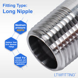 LTWFITTING Stainless Steel 316 Pipe 2-1/2 Inch Long Nipple Fitting 1/2 Inch Male NPT (Pack of 20)