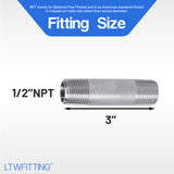 LTWFITTING Stainless Steel 316 Pipe 3 Inch Long Nipple Fitting 1/2 Inch Male NPT (Pack of 20)