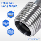 LTWFITTING Stainless Steel 316 Pipe 3 Inch Long Nipple Fitting 1/2 Inch Male NPT (Pack of 20)