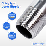 LTWFITTING Stainless Steel 316 Pipe 3-1/2 Inch Long Nipple Fitting 1/2 Inch Male NPT (Pack of 10)