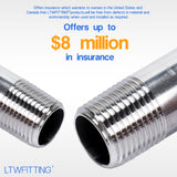 LTWFITTING Stainless Steel 316 Pipe 3-1/2 Inch Long Nipple Fitting 1/2 Inch Male NPT (Pack of 10)