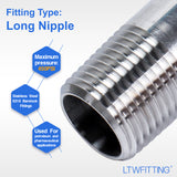 LTWFITTING Stainless Steel 316 Pipe 4 Inch Long Nipples Fitting 1/2 Inch Male NPT (Pack of 10)