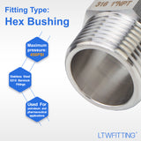 LTWFITTING Bar Production Stainless Steel 316 Pipe Hex Nipple Fitting 1 Inch Male NPT Water Boat (Pack of 100)