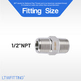 LTWFITTING Class 3000 Stainless Steel 316 Pipe Hex Nipple Fitting 1/2 Inch Male NPT Air Fuel Water (Pack of 100)