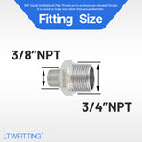 LTWFITTING Bar Production Stainless Steel 316 Pipe Hex Reducing Nipple Fitting 3/4 Inch x 3/8 Inch Male NPT Water Boat (Pack of 5)