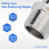 LTWFITTING Bar Production Stainless Steel 316 Pipe Hex Reducing Nipple Fitting 3/4 Inch x 1/2 Inch Male NPT Water Boat (Pack of 5)