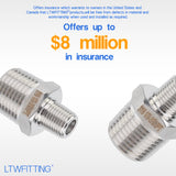 LTWFITTING Bar Production Stainless Steel 316 Pipe Hex Reducing Nipple Fitting 3/8 Inch x 1/8 Inch Male NPT Water Boat (Pack of 5)