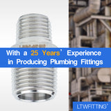 LTWFITTING Bar Production Stainless Steel 316 Pipe Hex Reducing Nipple Fitting 3/8 Inch x 1/4 Inch Male NPT Water Boat (Pack of 25)