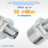 LTWFITTING Bar Production Stainless Steel 316 Pipe Hex Reducing Nipple Fitting 1/2 Inch x 1/4 Inch Male NPT Water Boat (Pack of 5)