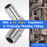 LTWFITTING 90 Degree Elbow Stainless Steel 316 Barb Fitting 3/8 Inch ID Hose x 1/4 Inch Male NPT Air Gas (Pack of 5)