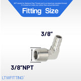 LTWFITTING 90 Degree Elbow Stainless Steel 316 Barb Fitting 3/8 Inch ID Hose x 3/8 Inch Male NPT Air Gas (Pack of 5)