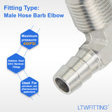 LTWFITTING 90 Degree Elbow Stainless Steel 316 Barb Fitting 3/8 Inch ID Hose x 3/8 Inch Male NPT Air Gas (Pack of 5)